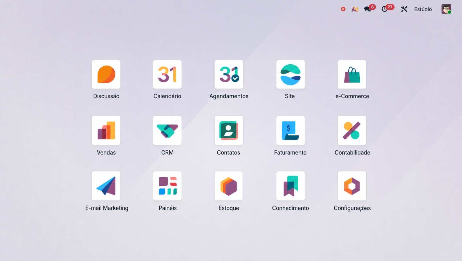 Painel de aplicativos do Odoo